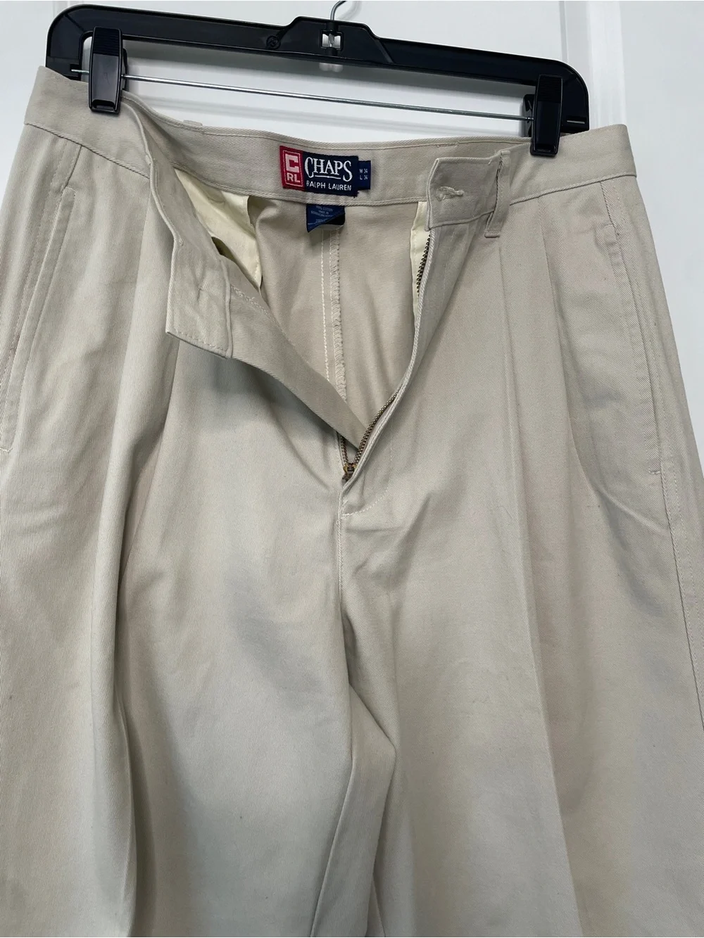 Chaps Ralph Lauren Mens 34x34 Pleated Chinos Beige Office Wear Business Casual